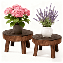 MEHOOM 2-Pack Wooden Plant Stand Indoor, Rustic Natural Small Plant Stool for Garden, Patio, Home