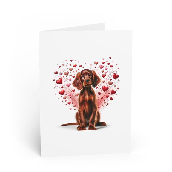 DistinctInk Greeting Card / Note Card - Valentine's Day Irish Setter Puppy - PACK of 10