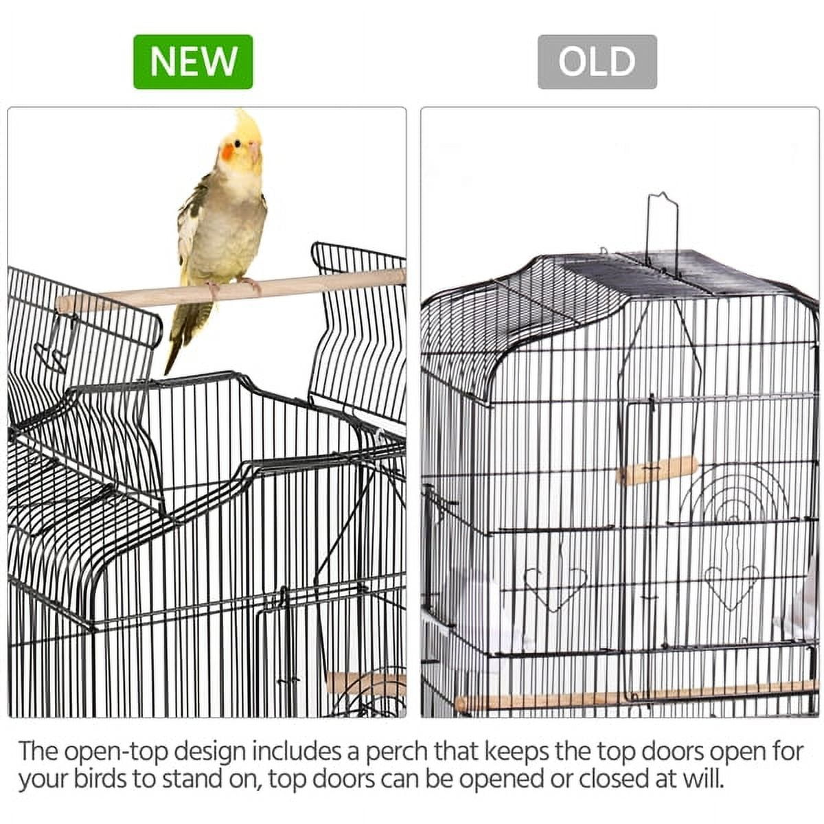 Alden Design Large 41" Metal Bird Cage with Play Top for Parakeets and Lovebirds, Black