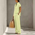 thumbnail image 6 of TaTaai Two Piece Sets for Women Short Sleeve Stand Collar Shirt High Waist Wide Leg Pants Casual Summer Outfits, 6 of 7
