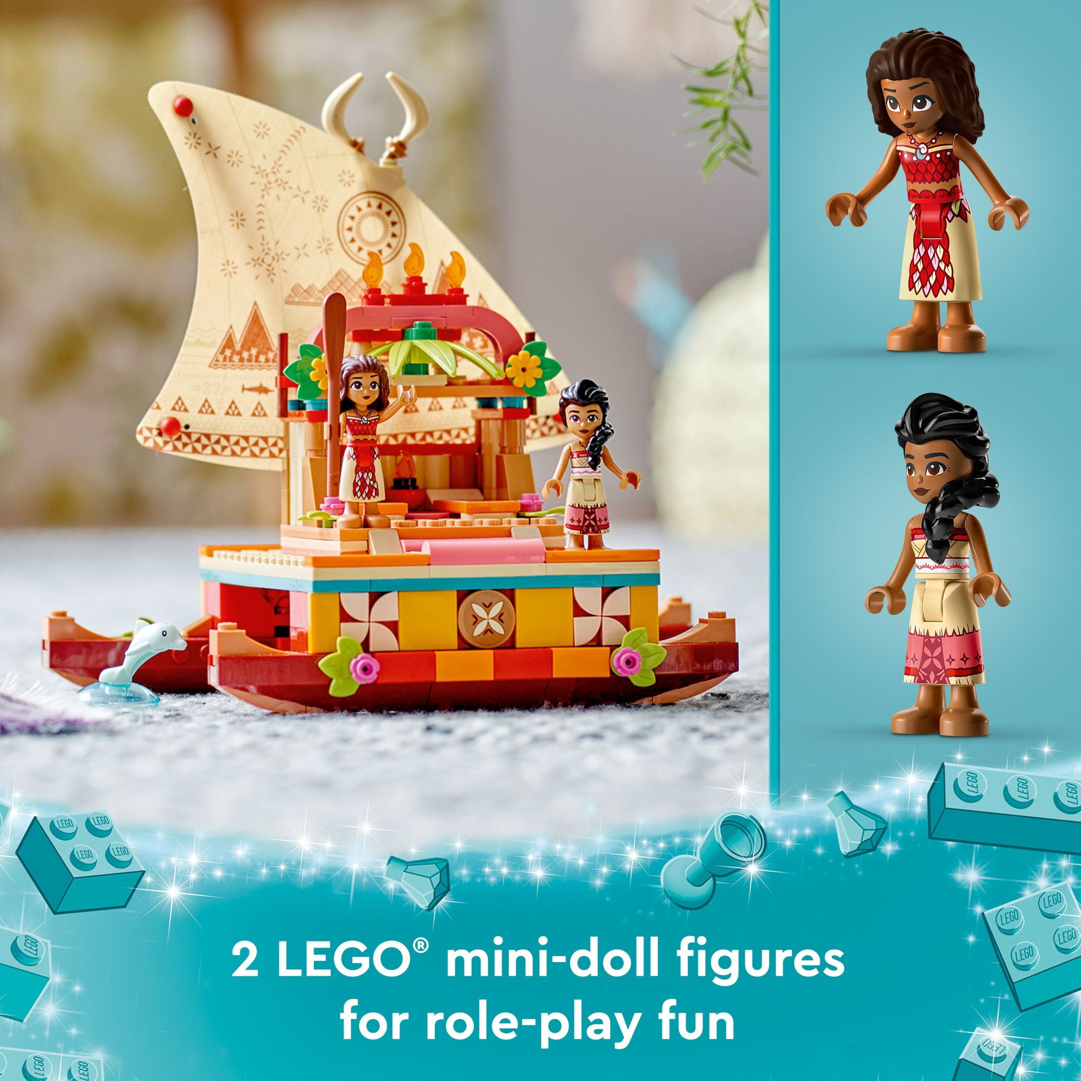 LEGO Disney Princess Moana s Wayfinding Boat 43210 Building Set Moana and Sina Mini Dolls Dolphin Figure Fun Movie Inspired Creative Toy for Boys