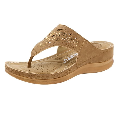 

asdoklhq Womens Shoes Clearance Under $20 Summer Slip-On Wedges Beach Open Toe Breathable Sandals Embroidery Shoes