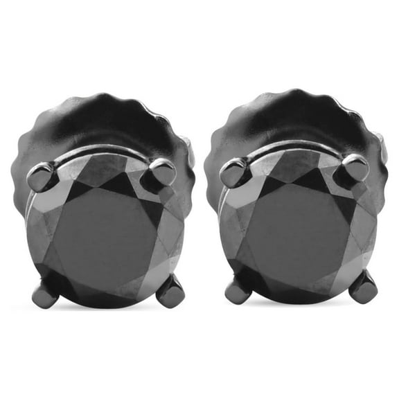Pompeii 1 TCW 14k Black Gold Round Black Diamond Screw Back Studs Earrings (Black,AAA)