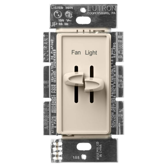 Lutron Skylark 3-Speed Combination Fan and Light Control, 1.5 Amp, Single-Pole, S2-LFSQ-LA, Light Almond