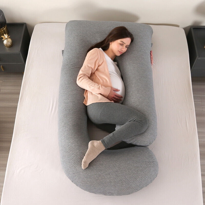 TOPCHANCES Pregnancy Pillow, J-Shape Full Body Maternity Pillow for Side Sleeping with Removable Cover, 27 * 57inch, Gray