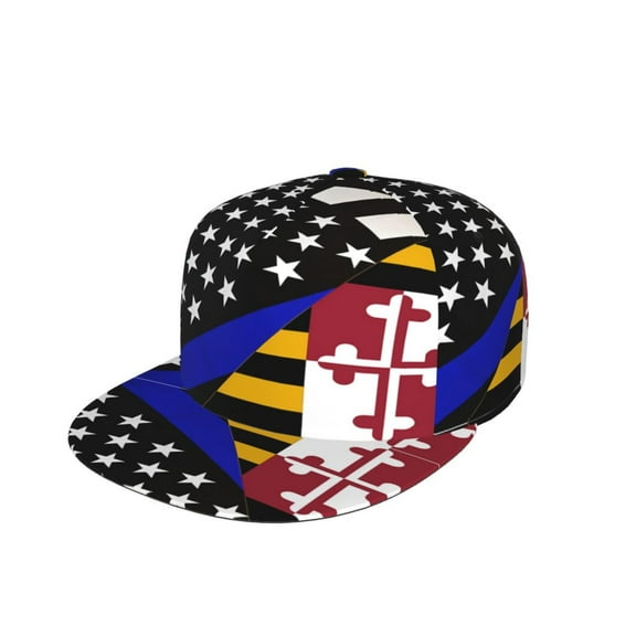 Snapback Hats For Men Women Thin Blue Line Maryland Flag Flat Bill Brim Baseball Cap Printed Hat