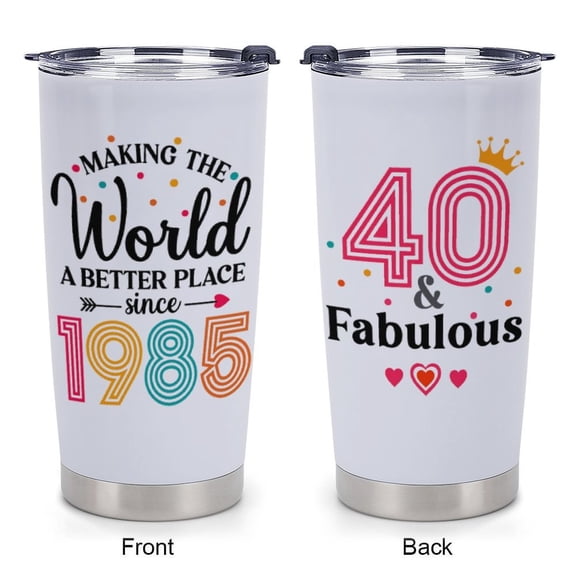 Tumbler 20oz 40th Birthday Gifts For Women, 1985 And Fabulous Gift For Her, Funny Present For 40 Year Old Lady, Turning 40 Forty Idea Gift For Mom, Wife, Aunt