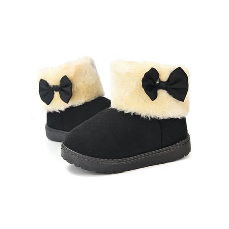 

SIMANLAN Boys Girls Snow Boots Pull On Winter Boot Fuzzy Collar Warm Shoes Children Non-Slip Ankle Booties Unisex Kids Plush Lined Black 10.5toddlers