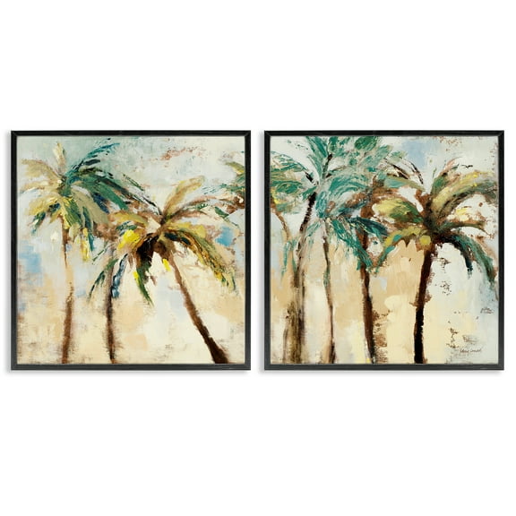 Stupell Industries Abstract Palm Trees Abstract Painting Black Framed Art Print Wall Art, 12 x 12, Set of 2