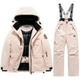 thumbnail image 2 of Kids Snow Pants and Jackets New Children's Winter Thick Waterproof Windproof and Warm Hooded Long Sleeved Top + Suspender Ski Pants Two-Piece Set for Kids Style B-11 Pinky 5-6 Years, 2 of 5
