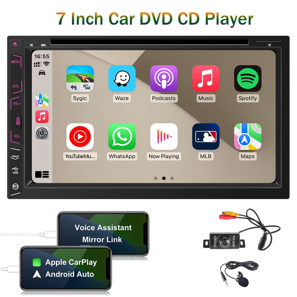 Double din Car Stereo CD DVD Player with Apple Carplay Android Auto Car