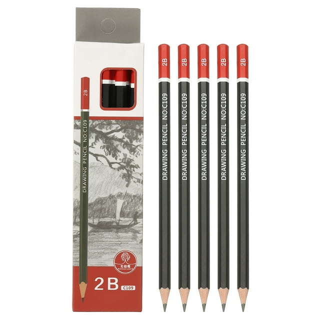 2B Drawing Pencils for Sketching, 12PCS Sketch Pencils for Drawing Art Pencils Graphite Wood Pre-sharpened for Drawing Sketching Artists, Black Red