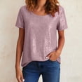 thumbnail image 4 of larppty Sequin Shirt for Women's Sparkly Short Sleeve Party Bling Glitter Fashion Blouse Top (Pink, M), 4 of 6