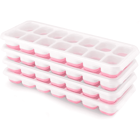 Ice Cube Trays 4 Pack, Silicone Easy Release Flexible 14 Cube Square Ice Molds for Cocktail, Freezer