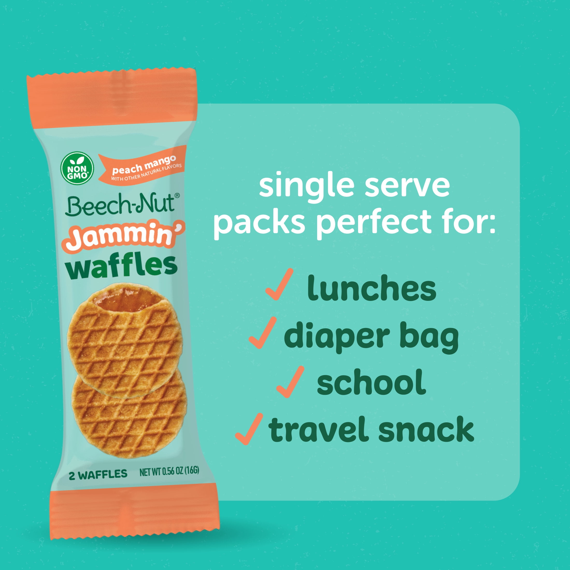 (6 pack) Beech-Nut Jammin' Waffles with Peach Mango Fruit Filling Toddler Snack, 5 Count