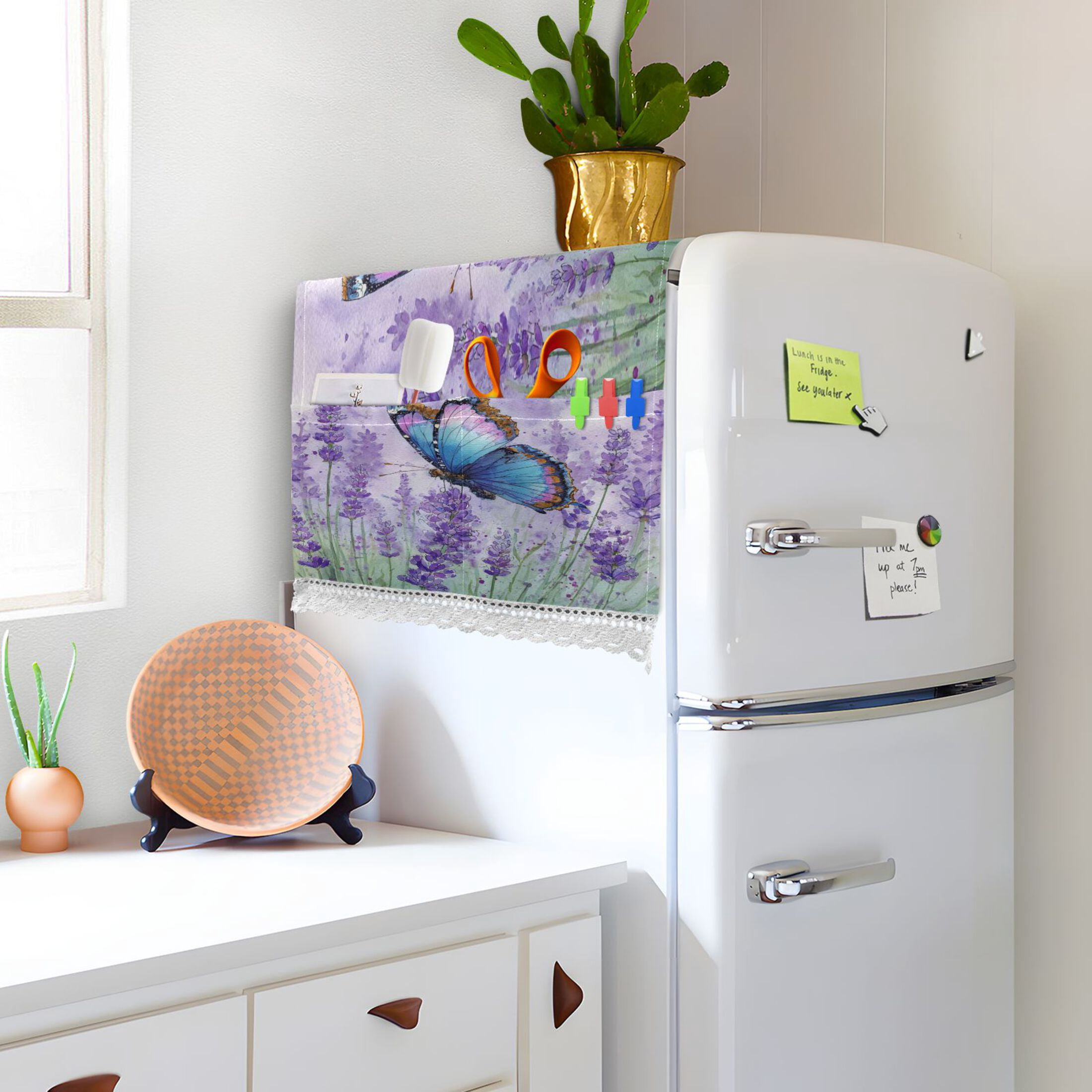 Wobogo Lavender Morpho Butterfly Washing Machine Cover Dustproof Washer Dryer Cover Waterproof Laundry Room Decorative Protector