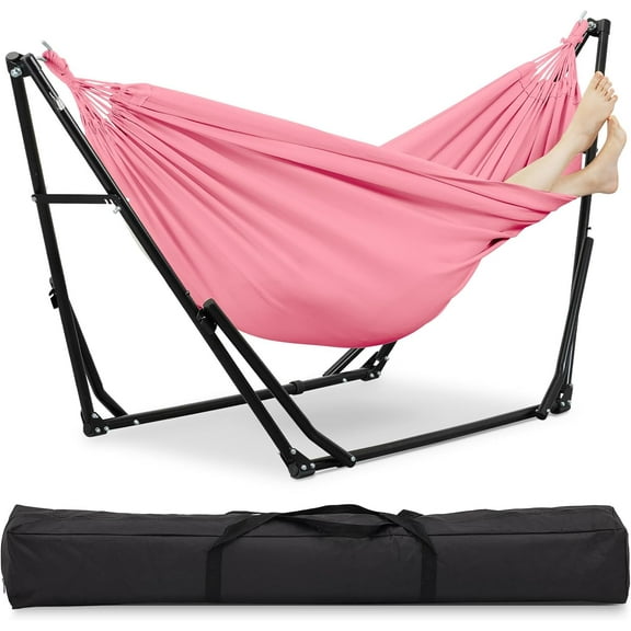 2 in 1 Hammock with Stand, Outdoor Hammock Swing Chair with Portable Heavy Duty Stand, Multi-Functional Hammock Stand 480 lbs Weight Capacit-Pink