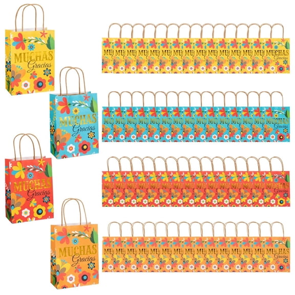 6 1/2" x 9" Bulk 60 Pc. Medium Fiesta Muchas Gracias Gift Bags