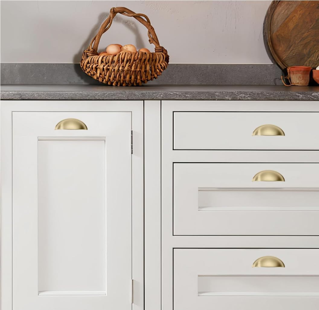 2 Pack 3-1/2" Drawer Pulls Brushed Brass Cabinet Cup Pulls Kitchen Hardware Cabinet Handles Drawer Handles Knobs 3.5 inch Hole Center