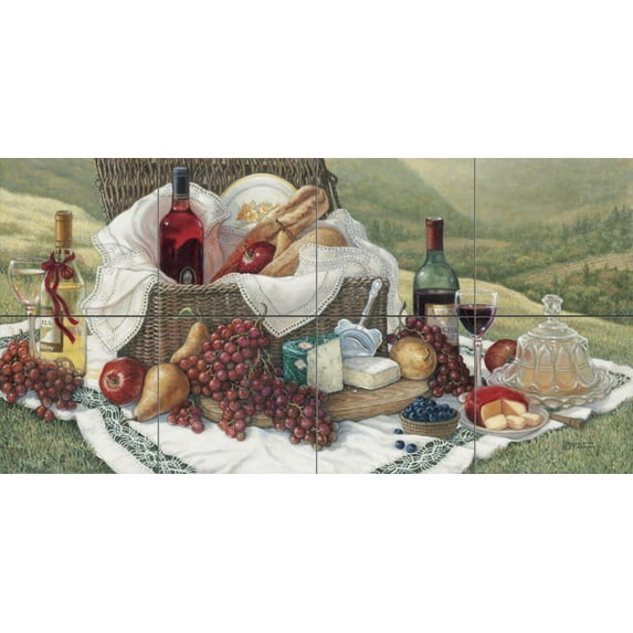 Tile Mural Kitchen Backsplash - JK-Tuscan Picnic - by Janet Kruskamp