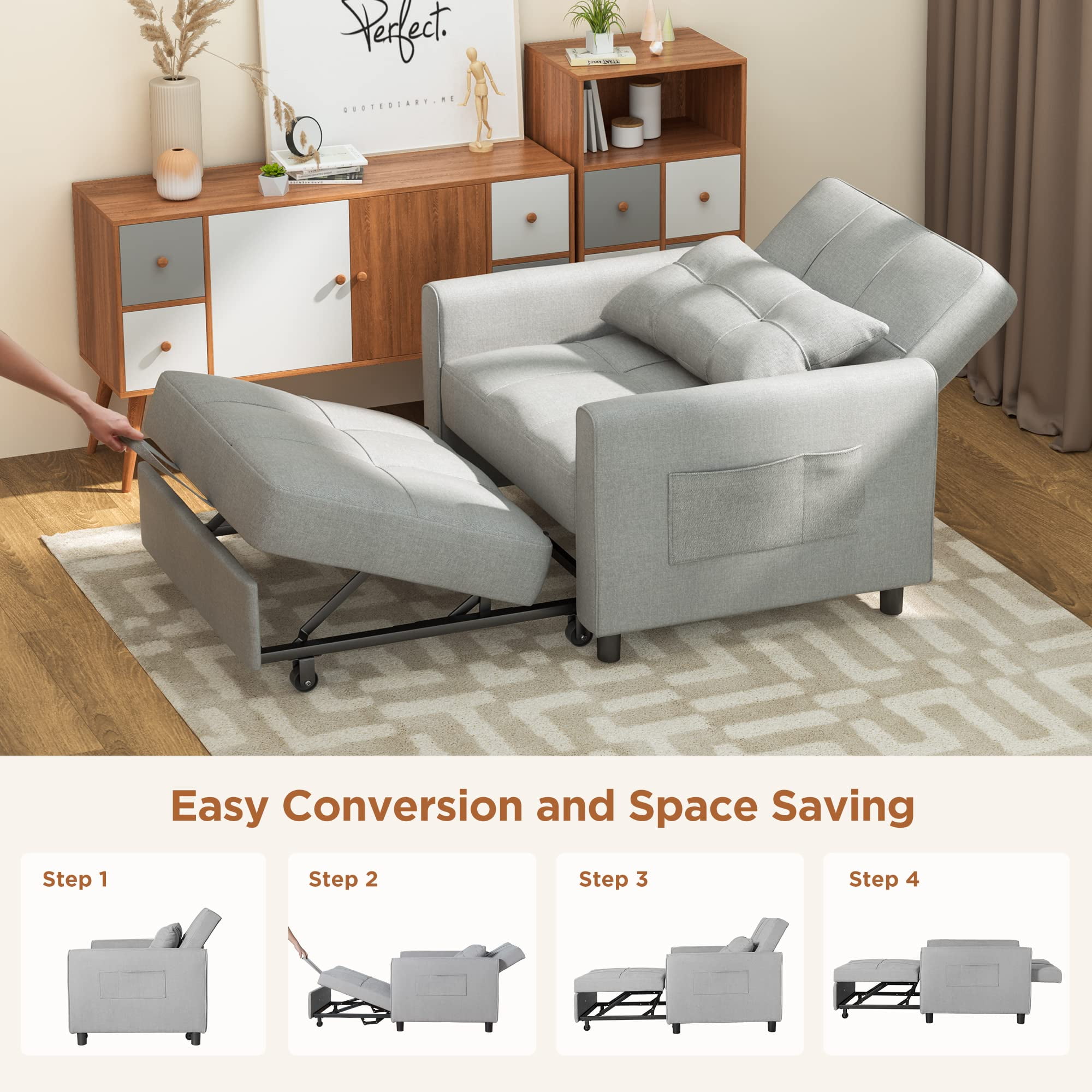 Lofka 74” Sofa Bed Convertible Sleeper Chair Bed for Living Room|Office, Light Gray,1 Count
