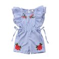 thumbnail image 3 of Combinaison à Rayures Brodées Bébé Romper; Tenue Sans Manches Fille Été, 90 Cm, 3 of 9