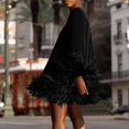 thumbnail image 2 of Faux Fur Trim Dress, Solid Color Round Neck Long Sleeve Bodycon Midi Dress, Glamorous Winter Party Dress for Holiday & New Year's Eve Black L, 2 of 5