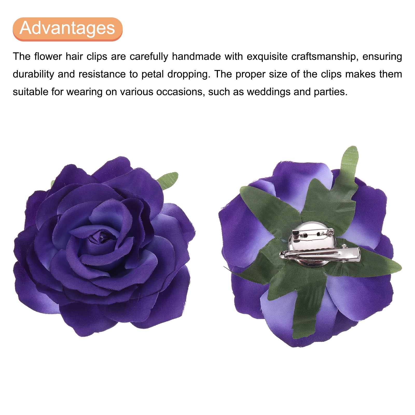 Uxcell 20 Pcs Rose Flower Hair Clips 4 Inch Flower Hair Pins Flower Brooch for Women Hair Accessories Purple