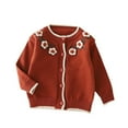 thumbnail image 6 of IVEYRTF Girls Floral Knit Button Cardigan Sweater Big Lapel Open Front Coat Soft Cozy Warm Outerwear for Toddler Kids Everyday Wear Casual Outfit(Wine#3,4-5 Years), 6 of 6