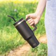 thumbnail image 3 of BOZ 40 oz Tumbler with Handle and Straw Lid - Cupholder-Friendly, Insulated Stainless Steel Water Bottle, Reusable Travel Mug, Ideal for Hot & Cold Beverages (Black), 3 of 8