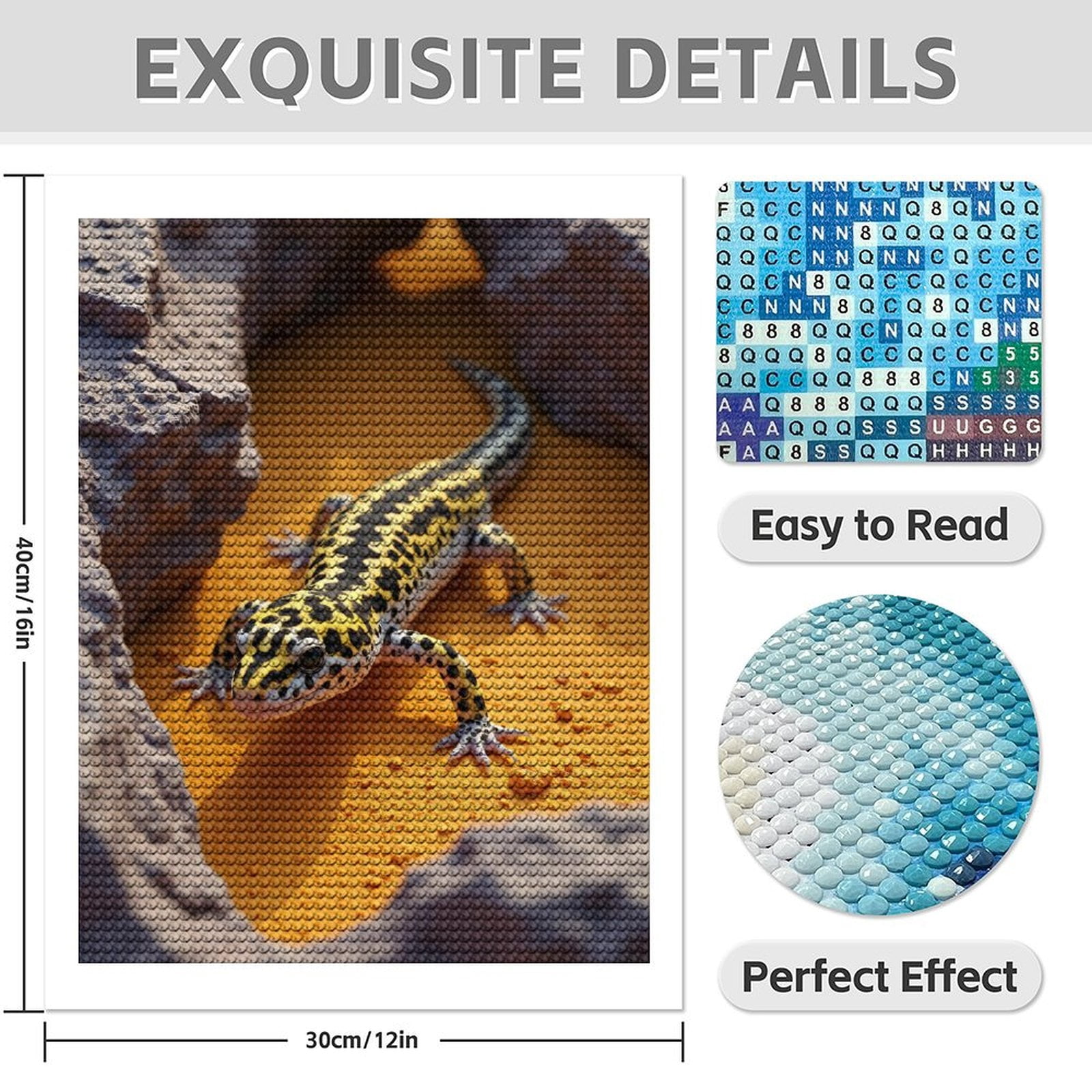Diamond Art Kit for Adults, Yellow Spotted Lizard On Rocks Diamond Painting for Adults Beginners, DIY Diamond Art Painting Kits, 5D Diamond Painting Crafts for Home Decor 12x16 Frameless