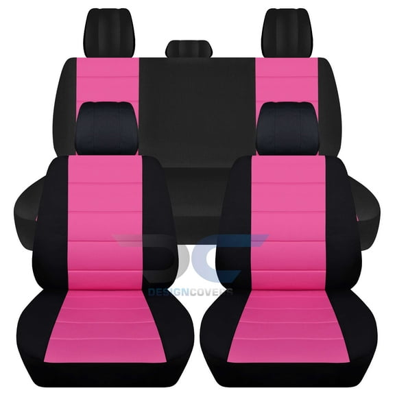 Fits 2012-2018 Dodge Ram Cotton Seat Covers Solid Rear Bench:Black Hot Pink - Full Set
