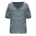thumbnail image 6 of Kcolen V Neck T Shirts for Women V Neck Short Sleeve Summer Oversized Comfy Solid Color Tee Shirt Women's Trendy Blouses Dressy Casual Vacation Clothes,Silver, 6 of 8