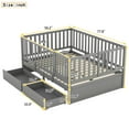 thumbnail image 7 of Full Size Floor Bed with 2 Drawers, Solid Wood Floor Bed Frame with Fence and Door, Easy to Assemble, Grey, 7 of 7
