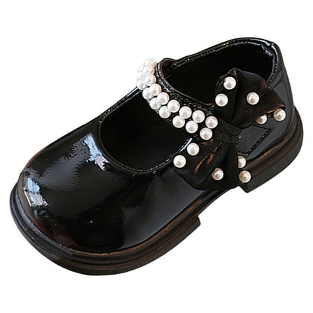 

Toddler Shoes Flower Girls Wedding Party Heel Princess Shoes Flats for Kid Toddler Girls Shoes(Color:Black Size:3.5-4 Years)