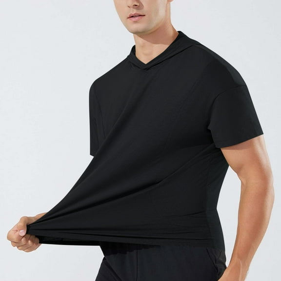 DPTALR George Short Sleeve Hoodies for Men Cotton Hoodies Summer Sweatshirt Lightweight Breathable BlackBig and Tall Men XXL