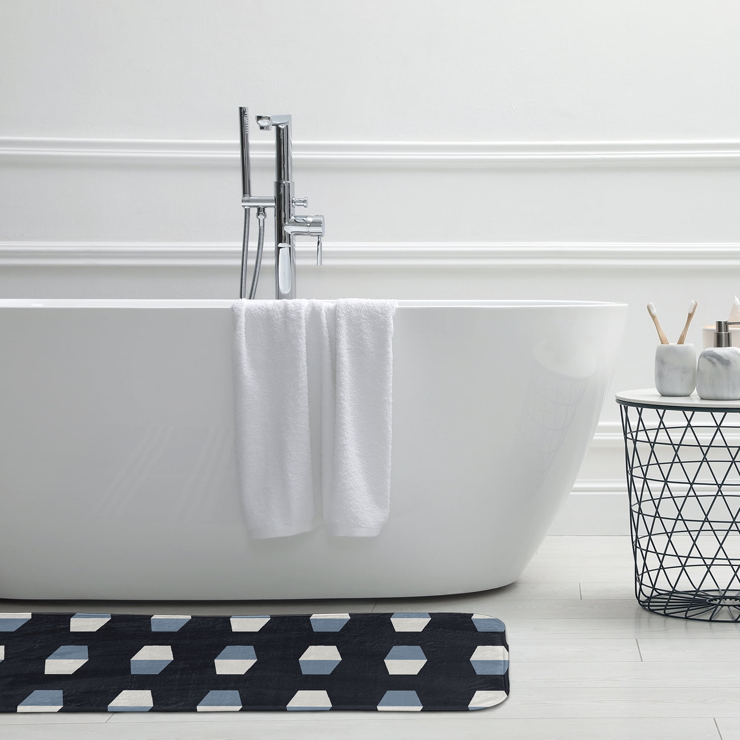 Simply Daisy 34" x 21" Bowling Pins Bathmat, Shark Blue