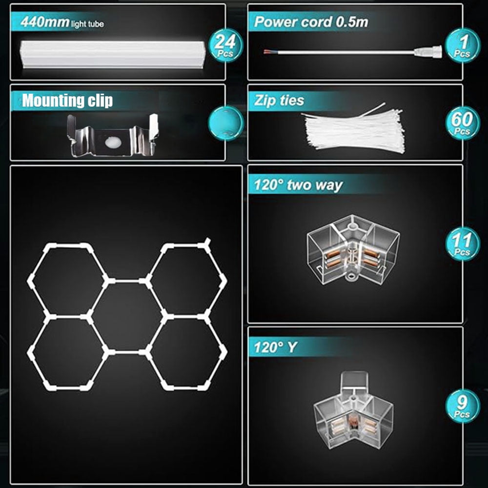 Hexagon Garage Lights 216W 25920 Lumens Honeycomb LED 5 Grid High Brightness, Easy Install