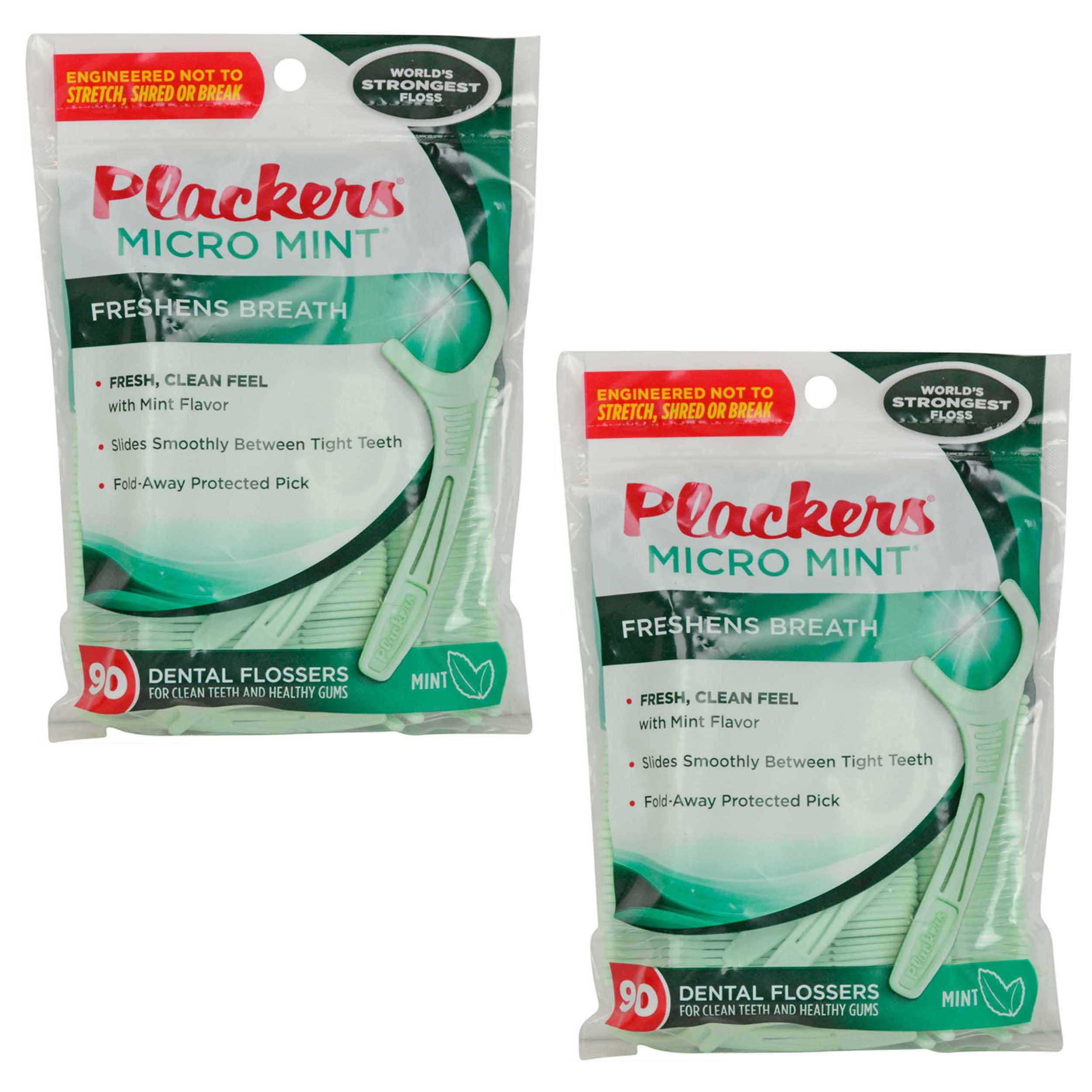 Plackers Micro Mint Freshens Breath 90ct Dental Floss Picks (2Pack