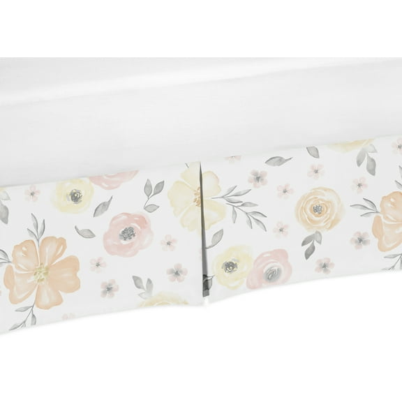 Watercolor Floral Yellow And Pink Dust Ruffle Crib Skirt by Sweet Jojo Designs
