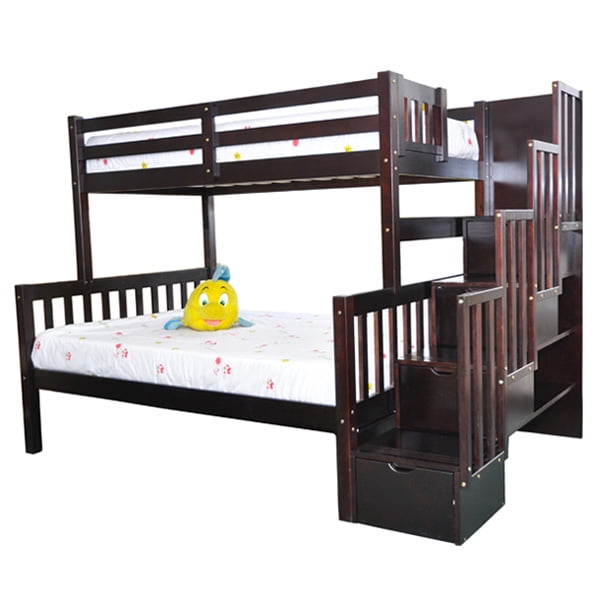 Twin Over Double Bunk Bed With Stairs, Vandalay Twin Over Double Bunk Bed With Universal Staircase