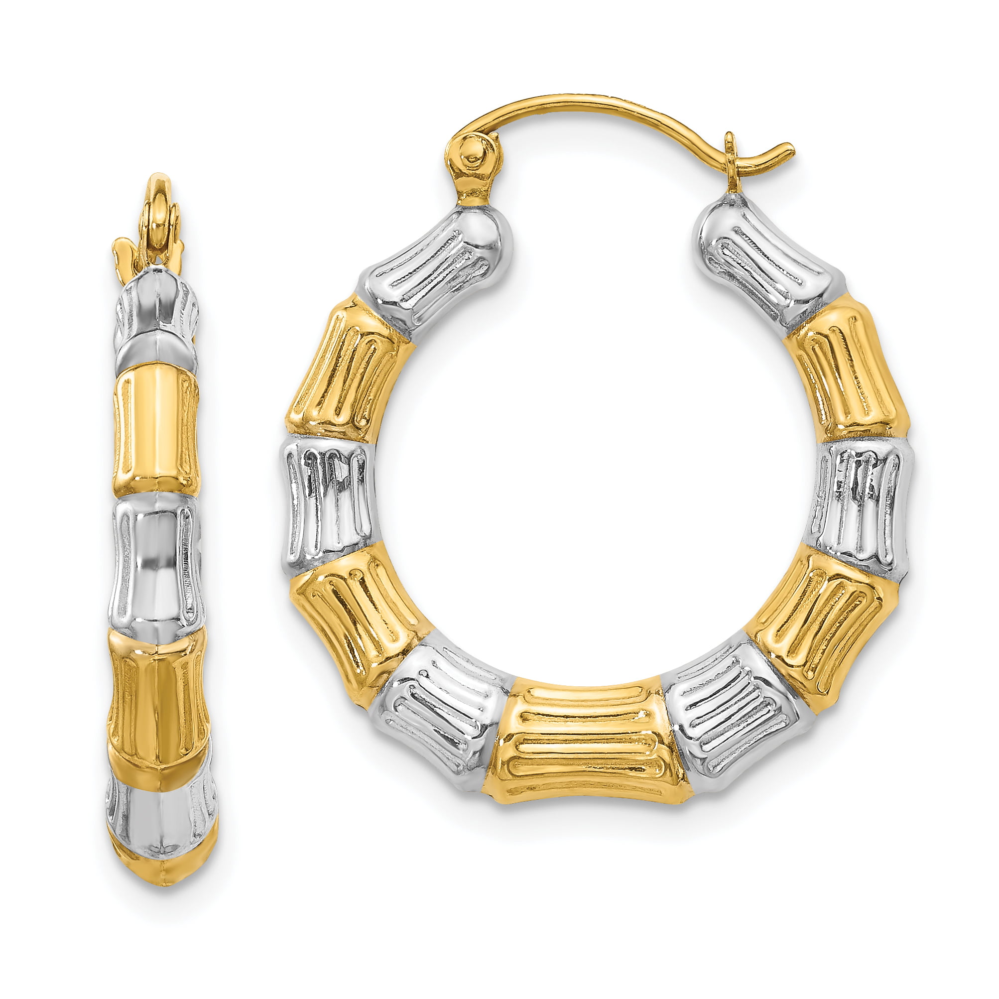 14k Yellow Gold Bamboo Hoop Earrings Ear Hoops Set Fine Jewelry For Women Gifts For Her