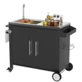 thumbnail image 3 of Olurrisa Outdoor Grill Table with Sink, Grill Cart with 304 Stainless Steel Sink and Cabinet, Outdoor Grill Cart,Outdoor Cart Sink Station with Wheels, L38" x W18" x H35", 3 of 7