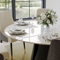 thumbnail image 4 of POVISON 59"Modern Round White Dining Table for 6, Matte Sintered Stone Tabletop, Solid Black Carbon Steel Base, 4 of 10