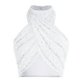 thumbnail image 2 of Zaldita Women's Glittery Rhinestone Latin Jazz Dance Tops Sleeveless Backless Crop Tank Top White XXL, 2 of 5