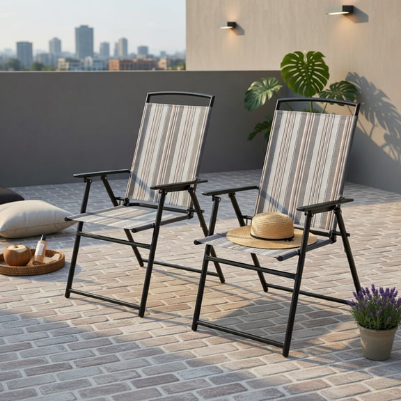 Hommoo 2-Pack Folding Patio Sling Chairs, Space-Saving Outdoor Dining Chairs, No Assembly Required, Gray