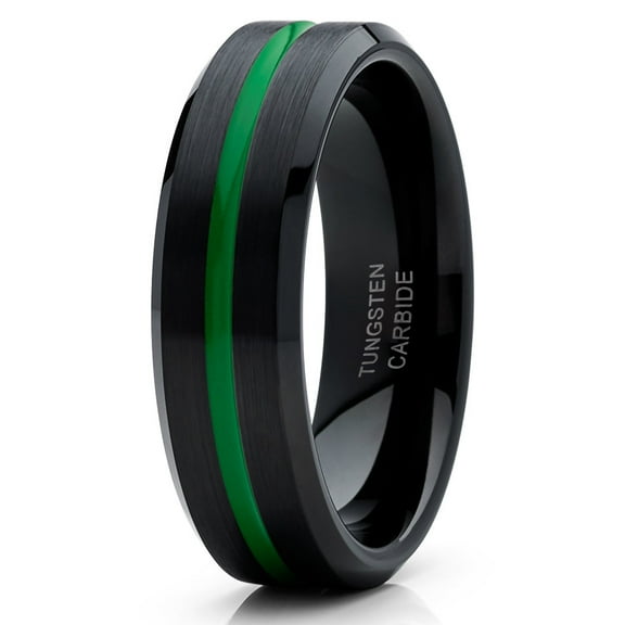 Green Tungsten Ring 6mm Black Tungsten Ring Anniversary Ring Green Wedding Band