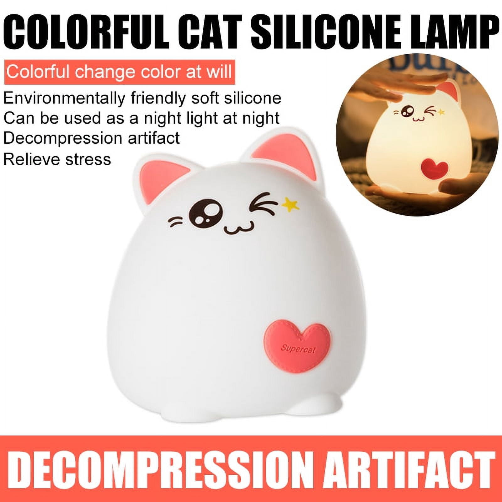 Children Night Light LED Cute Silicone Cat Lamp Lighting Modes/USB Rechargeable/Timing Off Remote&Tap Control Night Light for Kids Nursery Baby Bedroom Living Room Birthday Gift