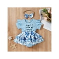 thumbnail image 3 of Infant Baby Girl Short Sleeve Bodysuit Dress Ruffles Crew Neck + Headband Floral Dresses Rompers 2Pcs Sets 0-24 Months, 3 of 10