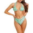 thumbnail image 1 of Conjuntos de bikini de halter con ondas de agua para mujer, 2 piezas, parte inferior de cintura alta con control de abdomen, trajes de baño, pequeño, verde, 1 of 5